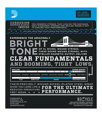 струны d'addario никелированные для бас-гитары exl170