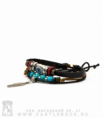 фенечка кожаная глаз и перо (черная)