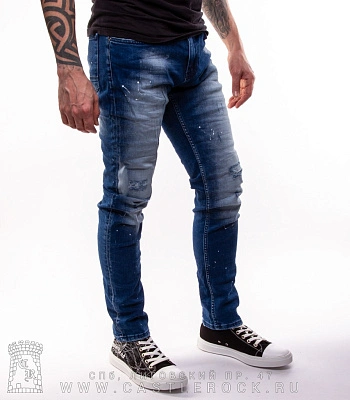джинсы синие темные (потертые, белые пятна)