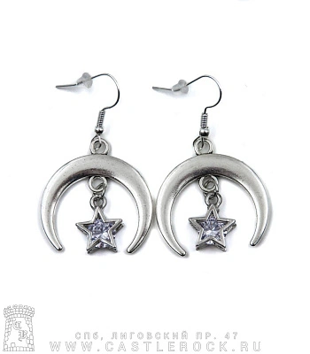 серьги лунница со звездой (страз)