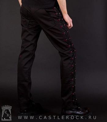 брюки шнуровка через кольцо (черная, фиолетовый держатель)