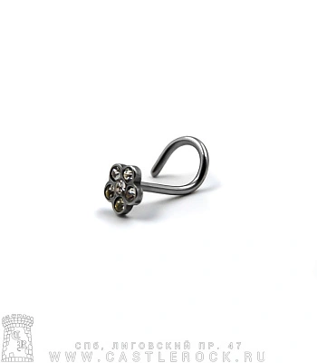 Крючок для носа Сталь с Цветком в Стразах (прозрачных) 0,8 х 6-8 х 4