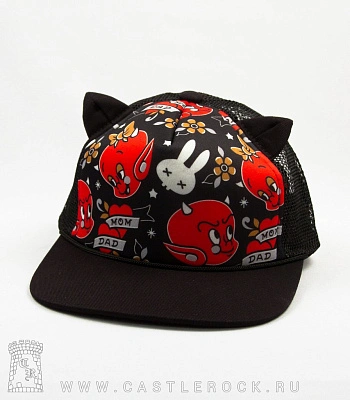 бейсболка детская чертики "mom. dad" (с ушками)