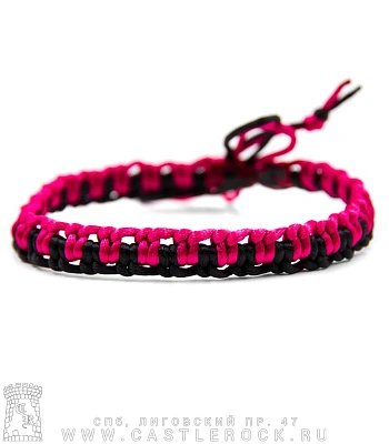 фенечка плетеная черная с розовым (яркая)