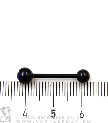 Штанга Сталь Черная с Шариками со Стразом (синим) 1,6 х 16 х 5/6