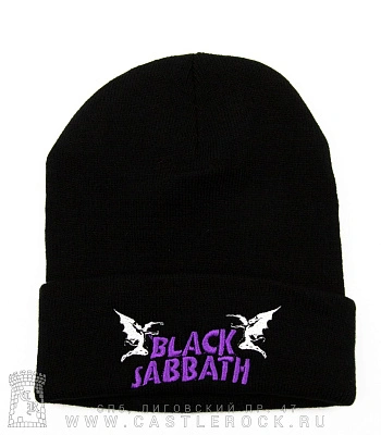 шапка с отворотом и вышивкой black sabbath