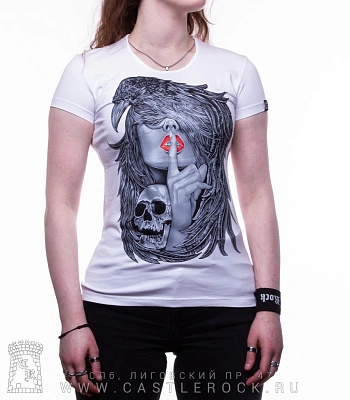 женская футболка девушка с вороном (белая, светится)