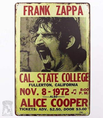 табличка frank zappa "cal state college nov. 8-1972"