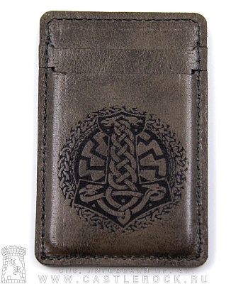 кардхолдер с гравировкой молот тора (серый, ручная работа)