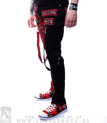 джинсы клетка комбинированные (молнии, ремни)