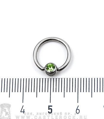 Кольцо BCR Сталь с Шариком со Стразом (зеленым) 1,6 х 11 х 5
