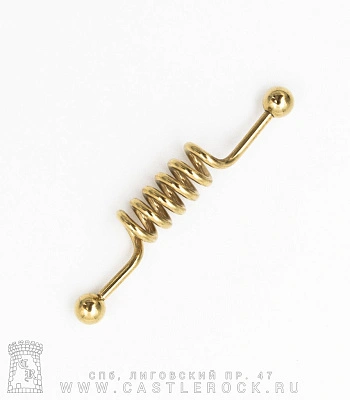 Штанга Индастриал Сталь Золотистая с Шариками и Спиралью (6 витков) 1,6 х 38 х 5/5