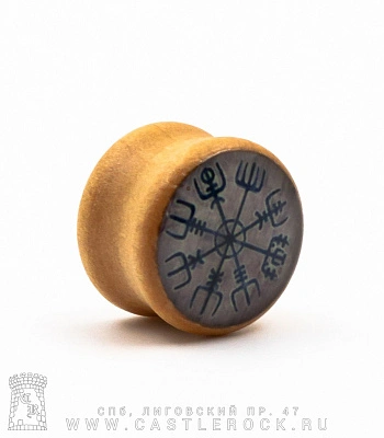 Плаг Дерево с Рисунком Вегвизир Компас Викингов 16 мм