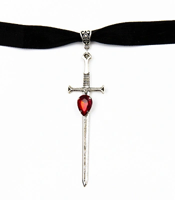чокер бархатный черный меч с камнем красным
