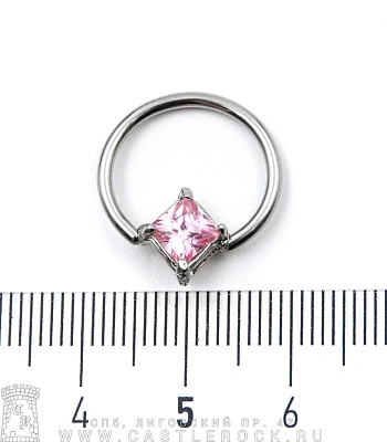 Кольцо BCR Сталь со Стразом (розовым) 1,6 х 14 х 9