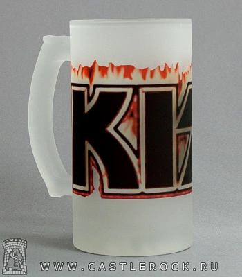 кружка пивная стеклянная kiss (лого в огне)