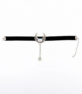 чокер бархатный черный лунница с камнем опалит