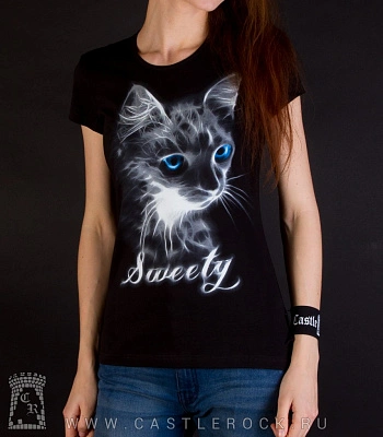 женская футболка кошка "sweety" (светится)
