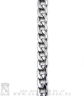 браслет стальной цепь панцирная (звенья усеченные, округлые, плоский, 8 мм, короткий)