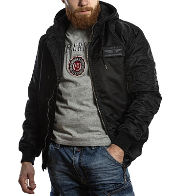 куртка пилот foersverd с капюшоном черная (патч, бомбер) куртка пилот foersverd с капюшоном черная (патч, бомбер)