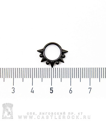 Сегментное Кольцо Кликер Сталь Черное с Шипами и Шариками 1,2 х 8