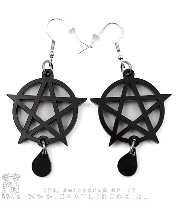 серьги пентаграмма с каплей (черные)
