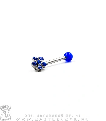Микроштанга Сталь с Акриловым Шариком и Цветком со Стразами (синими) 1,2 х 9 х 3/5