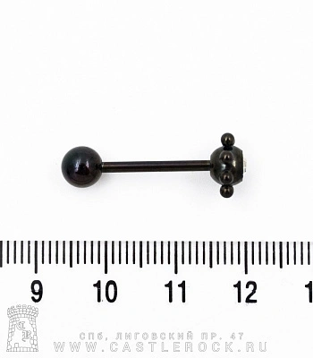 Штанга Сталь Черная с Цветком со Стразом (прозрачным) 1,6 х 16 х 6/10