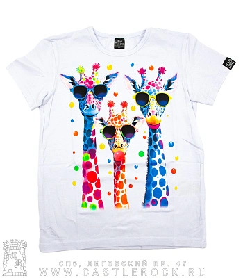 футболка детская жирафы (белая, светится)