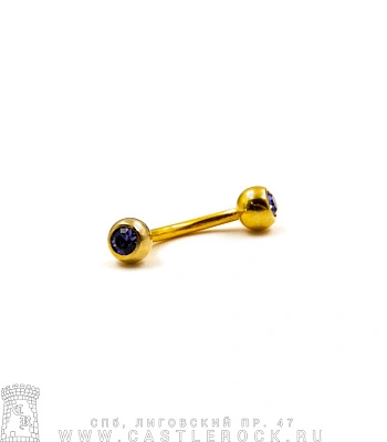 Микробанан Сталь Золотистый с Шариками со Стразами (синими) 1,2 х 10 х 4/4