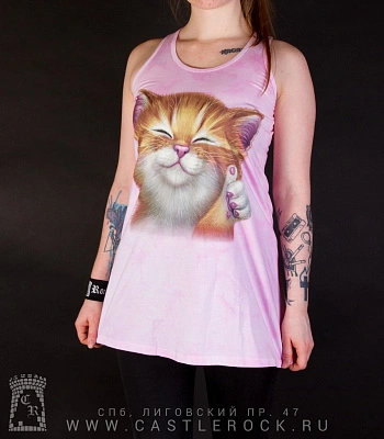 туника кот рыжий довольный (розовая)