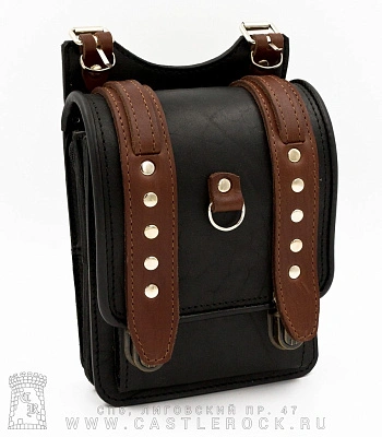 сумка на бедро с клепками (2 ремня, 11 клепок, коричневые ремни)