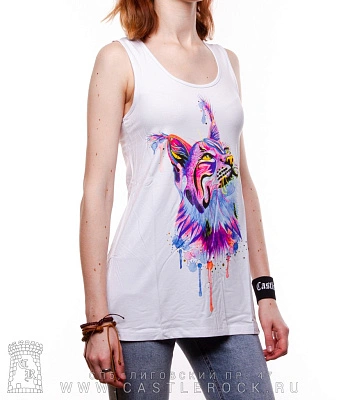 женская майка кот разноцветный (белая, светится)