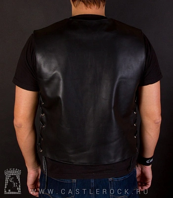 жилет байкерский кожаный на молнии со шнуровкой