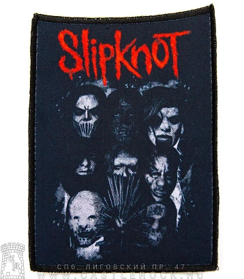 нашивка slipknot (маски ч/б, надпись красная)