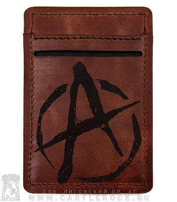 кардхолдер с гравировкой anarchy анархия punks not dead (коричневый, ручная работа)