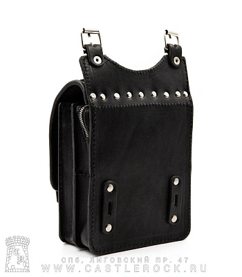 сумка на бедро с клепками (2 ремня, 11 клепок, прострочка черная)