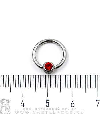 Кольцо BCR Сталь с Шариком со Стразом (красным) 1,6 х 11 х 5