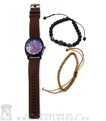 часы наручные с фенечками циферблат круглый (коричневые)