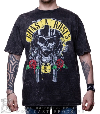футболка гранж guns'n'roses (череп, варенка, оверсайз, серая)