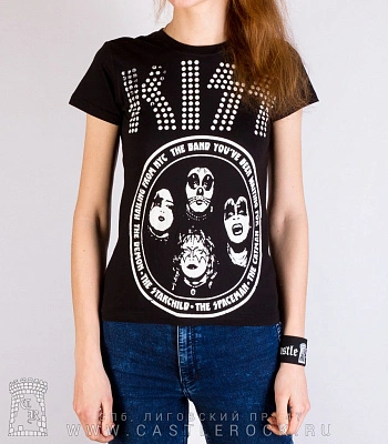 женская футболка kiss (группа в круге, ч/б)