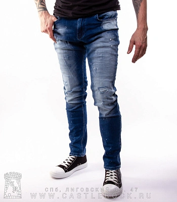 джинсы синие темные (потертые, белые пятна)