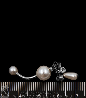 Банан Сталь с Шариками Бусинами и Подвеской Бантик (белый) 1,6 х 10 х 5/8