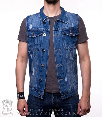 жилет джинсовый голубой (протертый) 30222