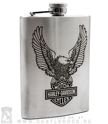 фляга стальная с гравировкой harley-davidson (орел) 8 oz