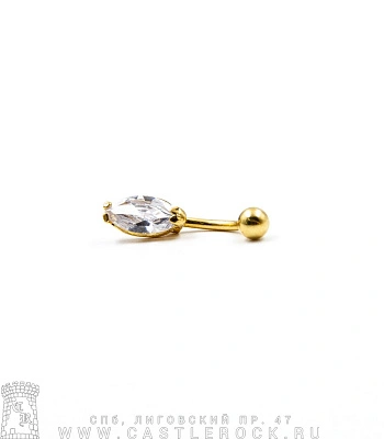 Банан Сталь Золотистый с Шариком и Стразом Лепесток (прозрачным) 1,6 х 10 х 5/7
