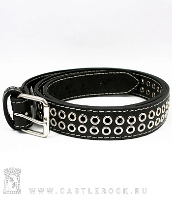 ремень кожаный 2 ряда блочки (прострочка белая)