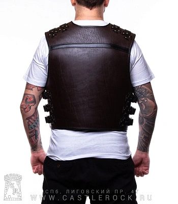 жилет байкерский кожаный кресты (коричневый, черные ремни)