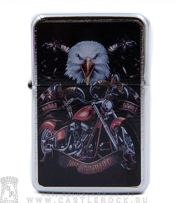 зажигалка цветная байк и орел "live to ride"