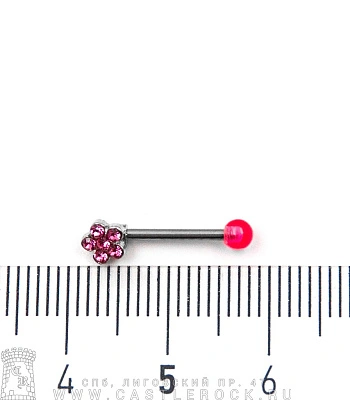 Микроштанга Сталь с Акриловым Шариком и Цветком со Стразами (розовыми) 1,2 х 9 х 3/5
